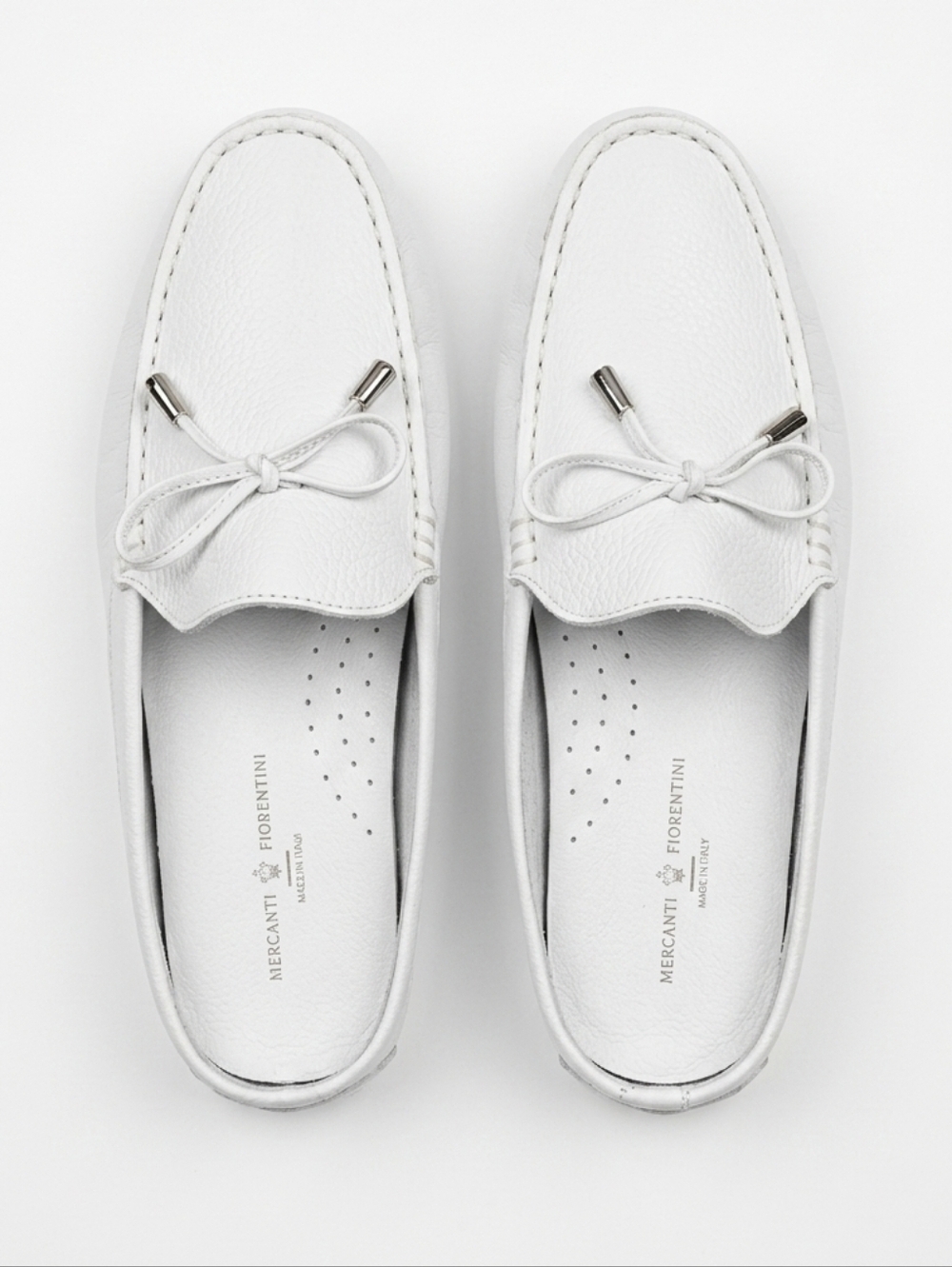 Mercanti Fiorentini Women's Bow White Leather Slide Moccasin Mules 9.5